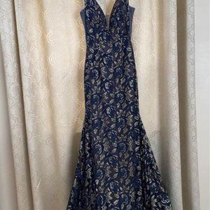 Beautiful navy and gold prom gown
